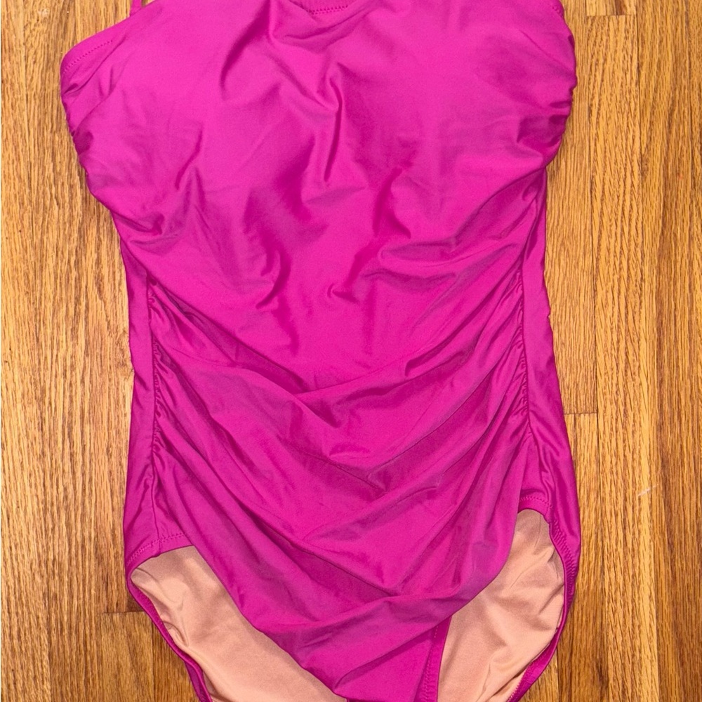 Pink J. Crew long-torso ruched bandeau one-piece - 12 Long